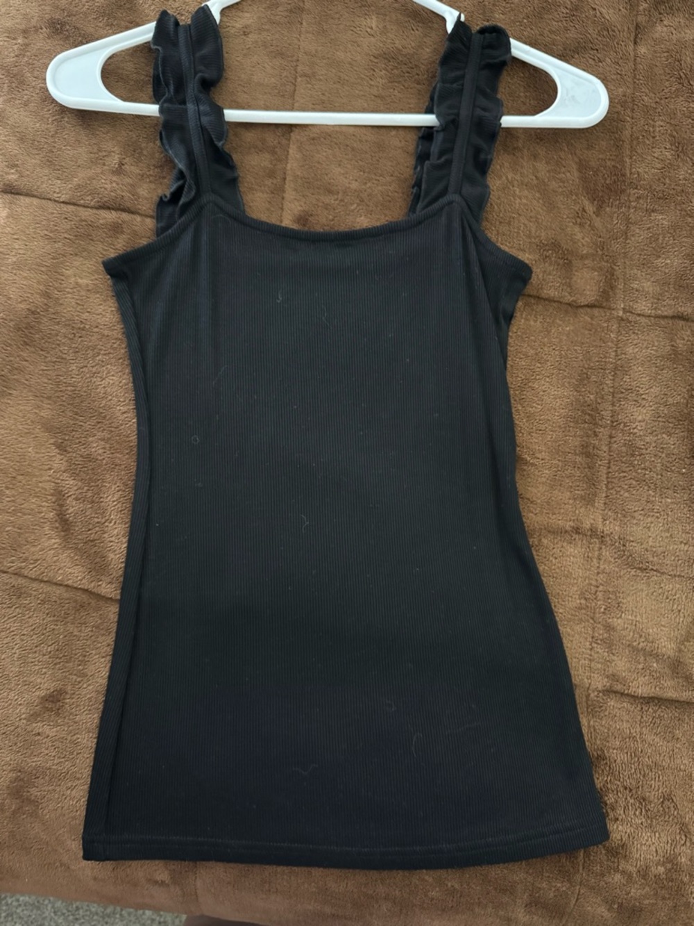 Amazon Black Ribbed Tank with Ruffled Straps - Picture 3 of 5